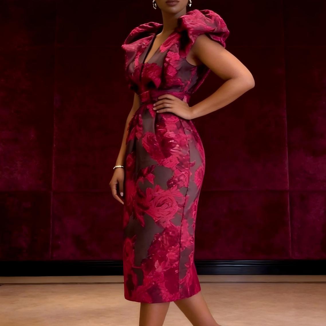 Midi Dress - Коктейльное платье QMANSHA больших размеров, бордовое,